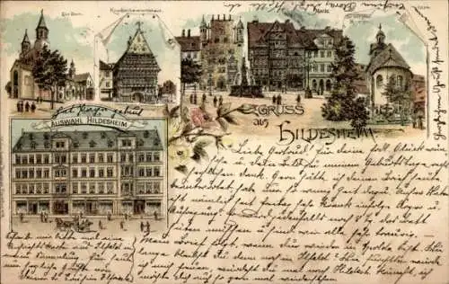 Litho Hildesheim in Niedersachsen, Dom, Springbrunnen, Platz