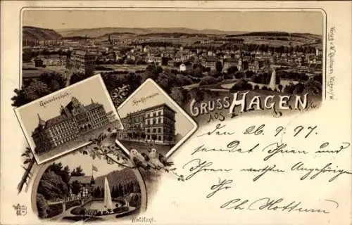 Litho Hagen in Westfalen Ruhrgebiet, Gewerbeschule, Realgymnasium, Waldlust