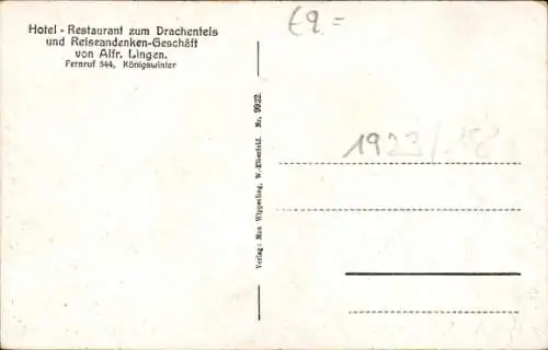 Ak Königswinter am Rhein, Hotel und Restaurant zum Drachenfels, Geschäft Alfred Lingen