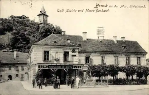 Ak Bruck an der Mur Steiermark, Café Austria und Morre Denkmal