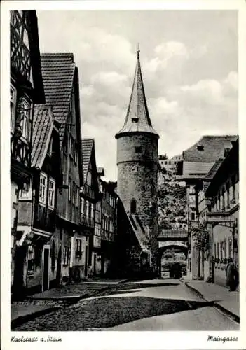 Ak Karlstadt am Main Unterfranken, Maingasse, Turm