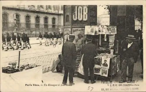 Ak Paris, Zeitungskiosk, Litfaßsäule, Reklame JOB