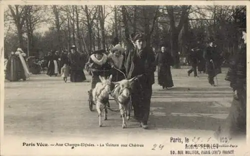 Ak Paris, Paris Vécu, Aux Champs Elysees, La Voiture aux Chevres