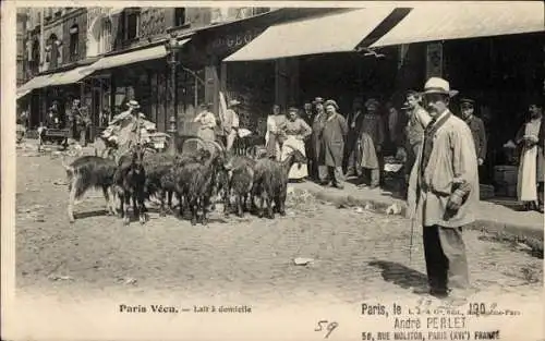 Ak Paris Vécu, Lait a domicile, Ziegenherde