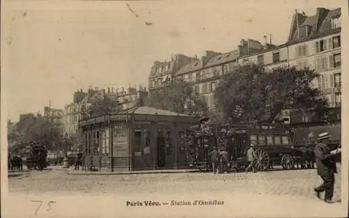 CPA Paris Vecu, Station d'Omnibus