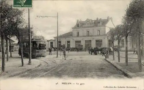 Ak Melun Seine et Marne, Bahnhof, Straßenbahn