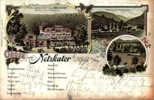 Litho Netzkater Ilfeld am Harz Thüringen, Restaurant, Eisenbahn