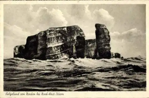 Ak Nordseeinsel Helgoland, Sturm, Felsen