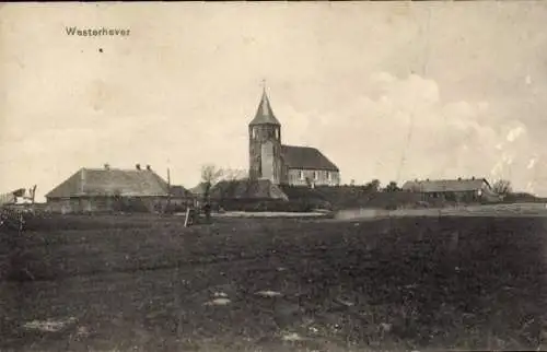 Ak Westerhever Nordfriesland, Gesamtansicht, Kirche