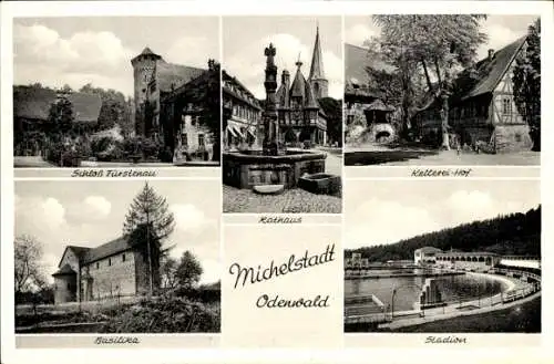 Ak Michelstadt im Odenwald, Schloss Fürstenau, Basilika, Rathaus