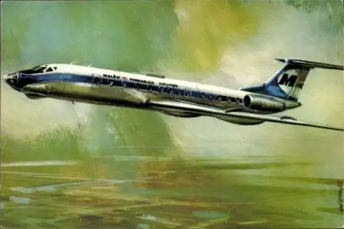 Künstler Ak Tupolev TU 134, 1969, Ungarisches Passagierflugzeug, Malev Airlines