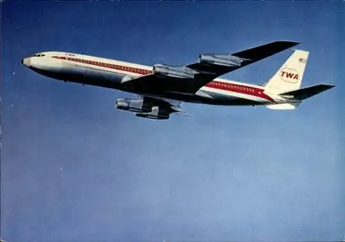 Ak Boeing 707 der TWA, Passagierflugzeug im Flug