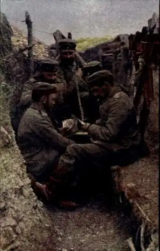 Ak Deutsche Soldaten im Schützengraben, Kartenspiel, I WK