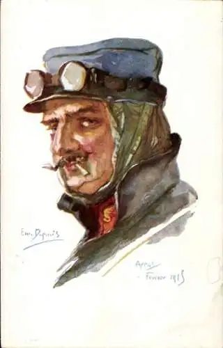 Künstler Ak Dupuis, Emil, Arras 1915, Französischer Soldat, Fliegerbrille, Zigarette