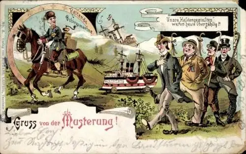 Litho Gruß von der Musterung, Reitende Gebirgsmarine