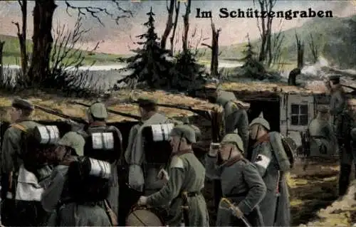 Ak Deutsche Soldaten im Schützengraben, I. WK