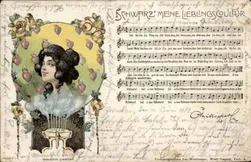 Lied Litho Schwarz meine Lieblingscouleur, Frauenportrait