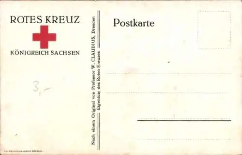 Ak Krankenschwester pflegt verwundete Soldaten, Rotes Kreuz Königreich Sachsen