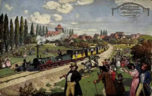 Künstler Ak Nürnberg, Fürth, Erste Deutsche Eisenbahn Adler, 1835