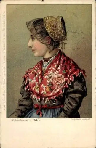 Litho Mühlenbacherin, Frau in Schwarzwälder Tracht, Portrait