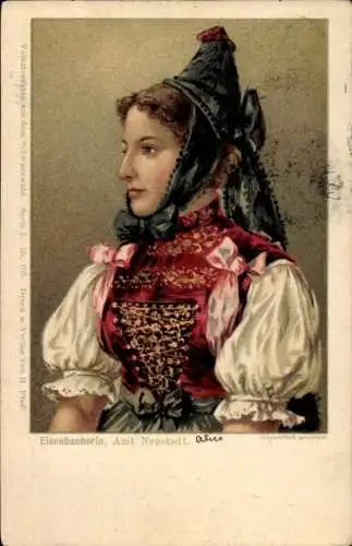 Litho Schwarzwald, Eisenbacherin, Frau in Volkstracht