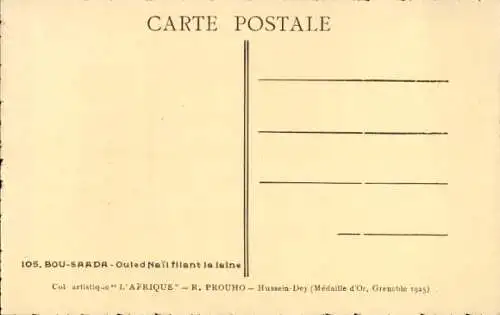 Ak Ouled Nail filant la laine, Araberin mit Spindel, Maghreb