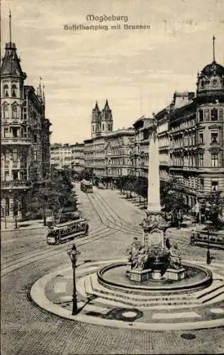 Ak Magdeburg an der Elbe, Hasselbachplatz, Straßenbahn