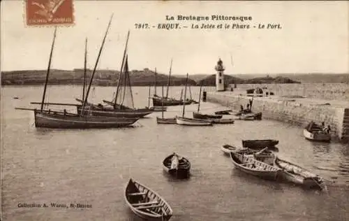 Ak Erquy Côtes d’Armor, La Jetee, Leuchtturm, Hafen