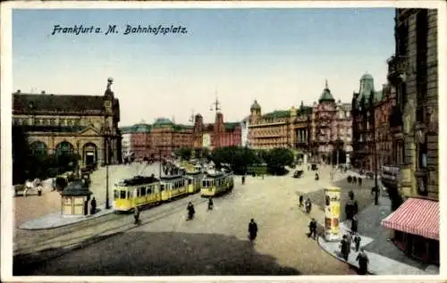 Ak Frankfurt am Main, Bahnhofsplatz, Straßenbahnen