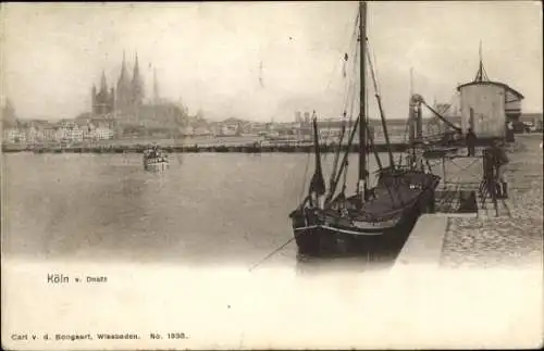 Ak Köln am Rhein, Blick von Deutz, Türme, Boote