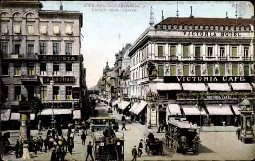 Ak Berlin, Unter den Linden, Ecke Friedrichstraße, Pferdewagen