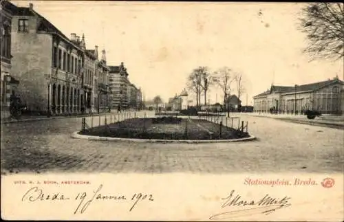 Ak Breda Nordbrabant Niederlande, Stationsplein