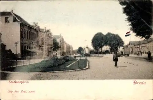 Ak Breda Nordbrabant Niederlande, Stationsplein