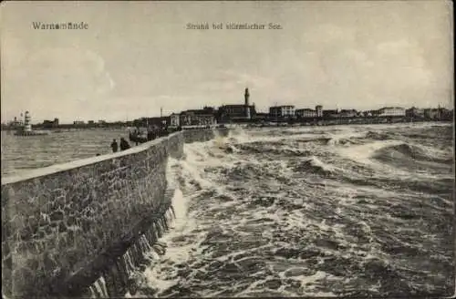 Ak Ostseebad Warnemünde Rostock, Strand bei sturmischer See