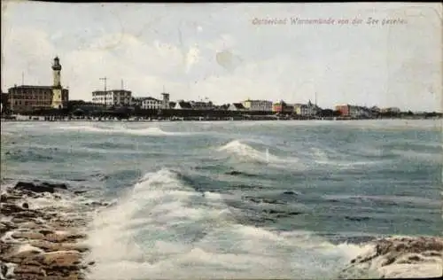 Ak Rostock Warnemünde, Blick von der See