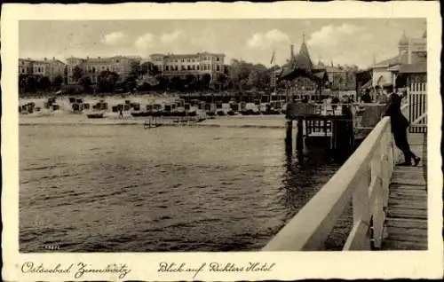 Ak Ostseebad Zinnowitz auf Usedom, Teilansicht, Richters Hotel, Seebrücke