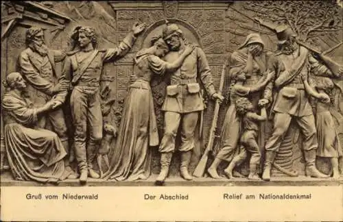 Ak Rüdesheim am Rhein, Niederwald Nationaldenkmal, Der Abschied, Relief