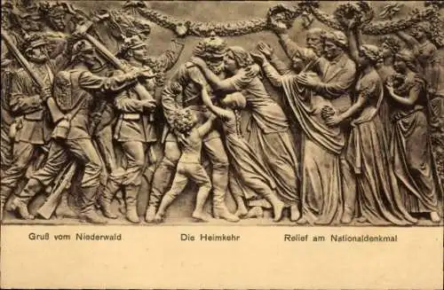 Ak Rüdesheim am Rhein, Niederwald Nationaldenkmal, Die Heimkehr, Relief