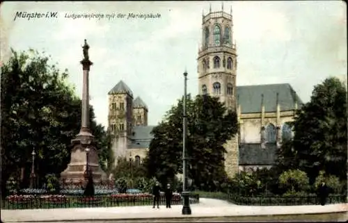 Ak Münster Westfalen, Ludgerikirche, Mariensäule