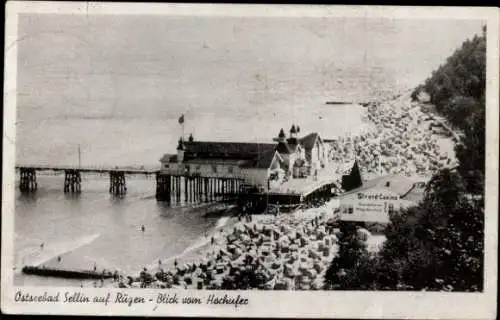 Ak Ostseebad Sellin auf Rügen, Blick vom Hochufer, Strand Casino