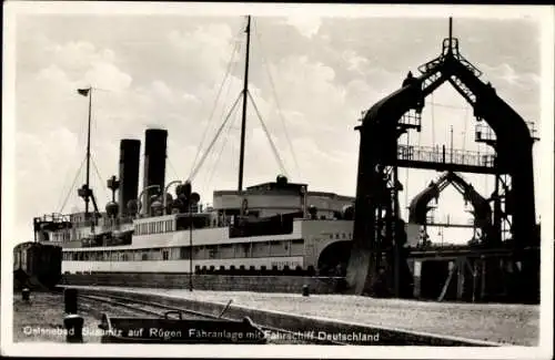 Ak Ostseebad Sassnitz auf Rügen, Fähranlage, Fährschiff Deutschland