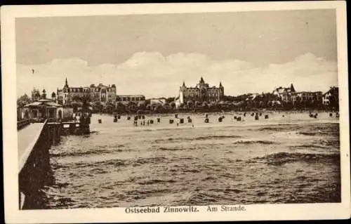 Ak Ostseebad Zinnowitz Usedom, am Strande, Meer, Gebäude