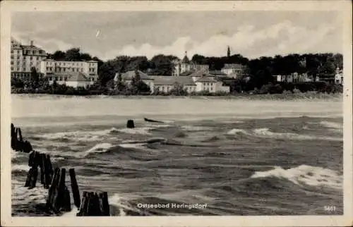 Ak Ostseebad Heringsdorf auf Usedom, Teilansicht, Wellen