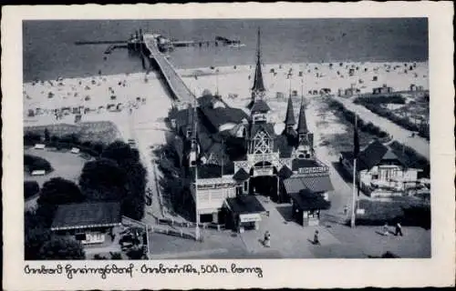 Ak Ostseebad Heringsdorf auf Usedom, Strand, Seebrücke