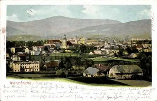 Ak Cieplice Śląskie Zdrój Bad Warmbrunn Riesengebirge Schlesien, Panorama vom Ort