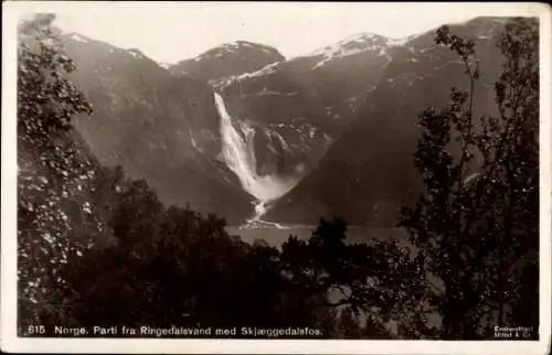 Ak Norwegen Norge, Ringedalsvand med Skjaeggedalsfos