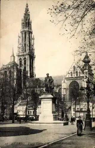 Ak Antwerpen Antwerpen Flandern, Grüner Platz und Denkmal