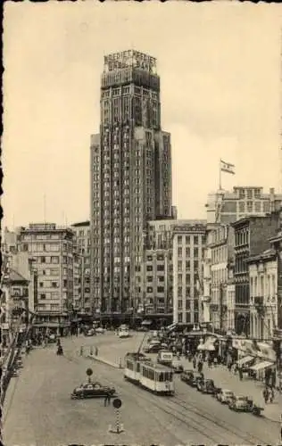 Ak Anvers Antwerpen Flandern, Hochhaus, Kredit Bank, Straßenbahn