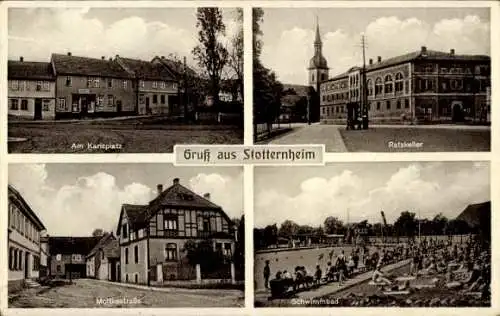 Ak Stotternheim Erfurt in Thüringen, Am Karlsplatz, Ratskeller, Moltkestraße, Schwimmbad