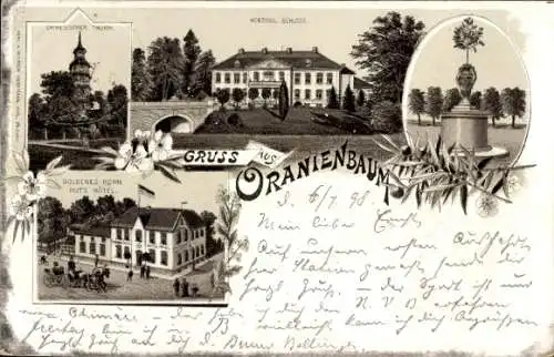 Litho Oranienbaum Wörlitz Sachsen Anhalt, Herzogliches Schloss, Goldenes Horn Hotel